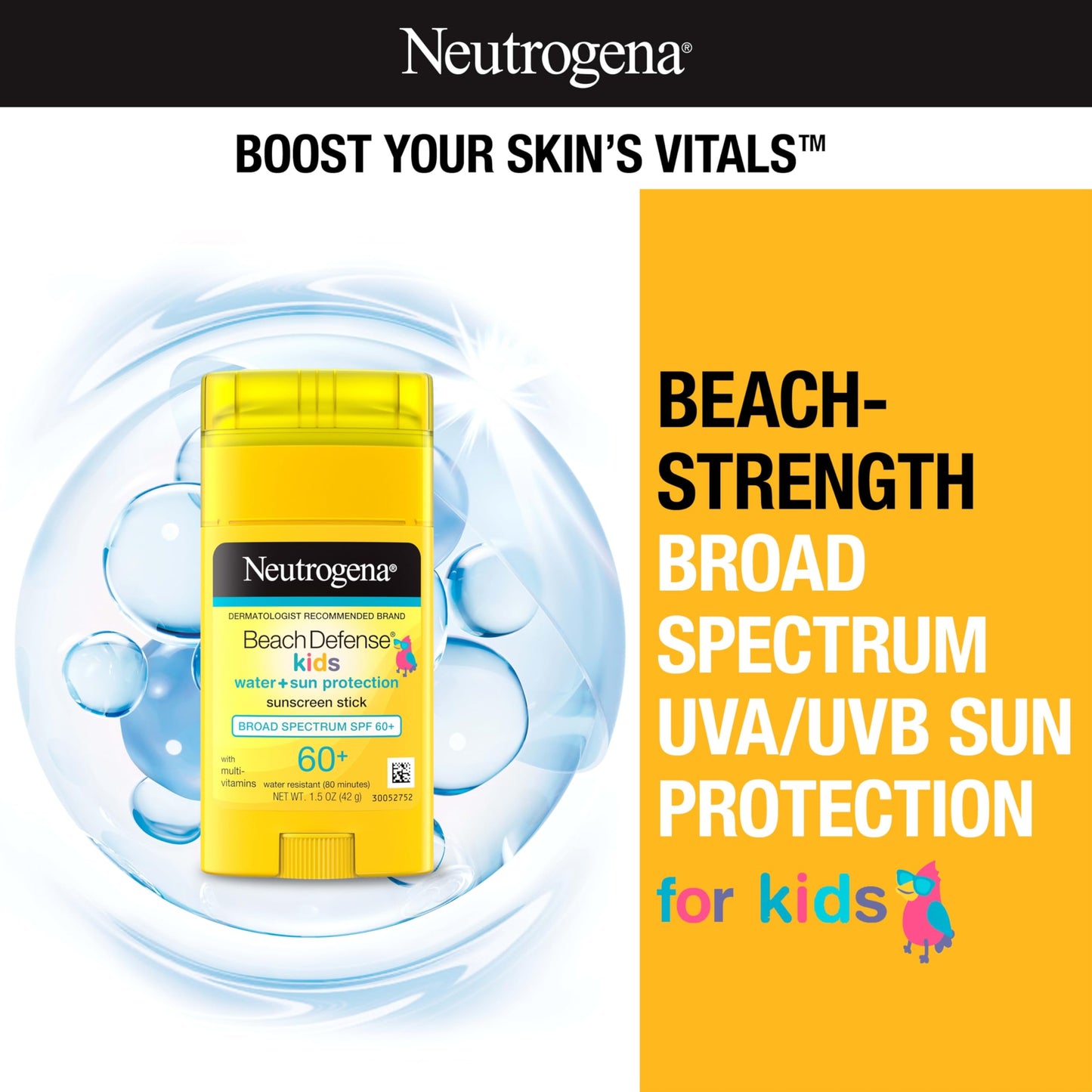 Neutrogena Beach Defense Kids Sunscreen Stick SPF 60+ – Hawaii Reef Act 104 Compliant, 1.5 oz Travel Size