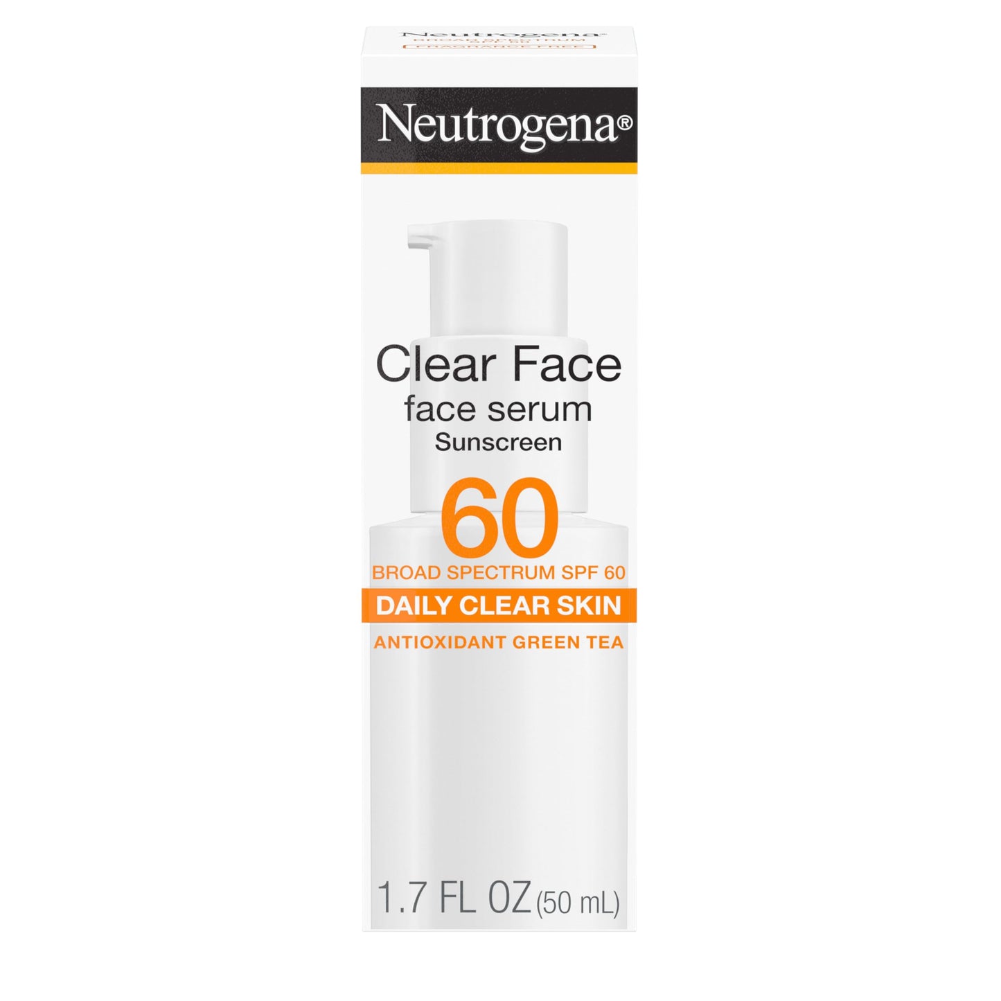 Neutrogena Clear Face Serum Sunscreen SPF 60 – Fragrance-Free, Non-Comedogenic, Water-Resistant 1.7 oz