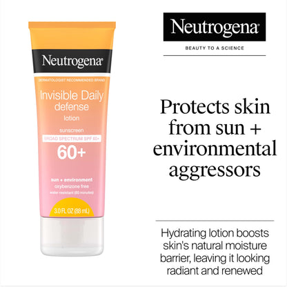 Neutrogena Invisible Daily Defense Sunscreen Lotion SPF 60+ — Broad Spectrum, Water-Resistant, Oxybenzone-Free