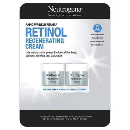 Neutrogena Rapid Wrinkle Repair Retinol Cream with Hyaluronic Acid – 1.7 oz Pack of 2 (Total 3.4 oz)