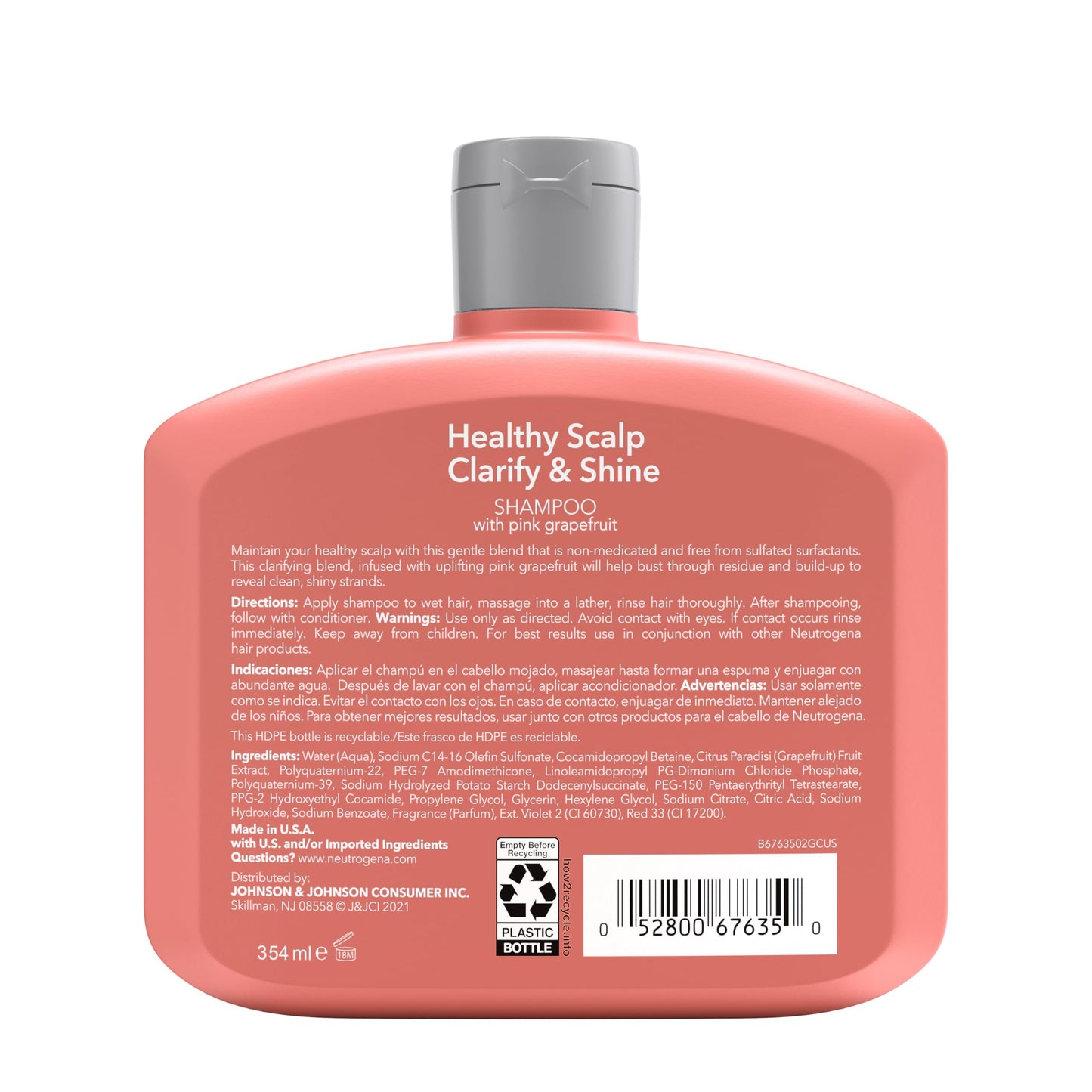 Neutrogena Exfoliating Healthy Scalp Clarifying Shampoo for Oily Hair & Color-Treated Hair | Pink Grapefruit, pH-Balanced, Sulfate-Free, 12 Fl Oz