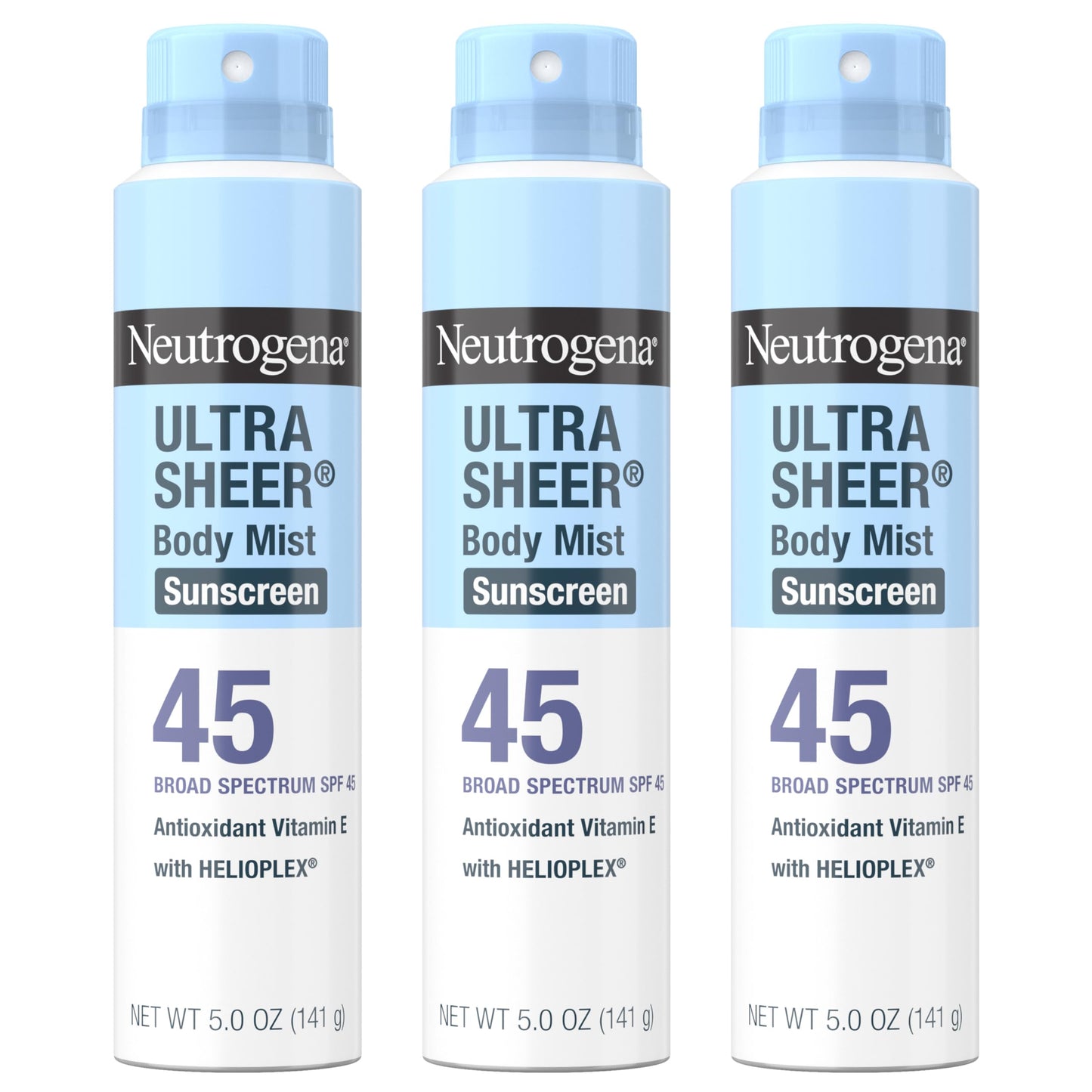 Neutrogena Ultra Sheer Body Mist Sunscreen Spray SPF 45 – Non-Greasy, Water-Resistant 3-Pack (5 oz each)