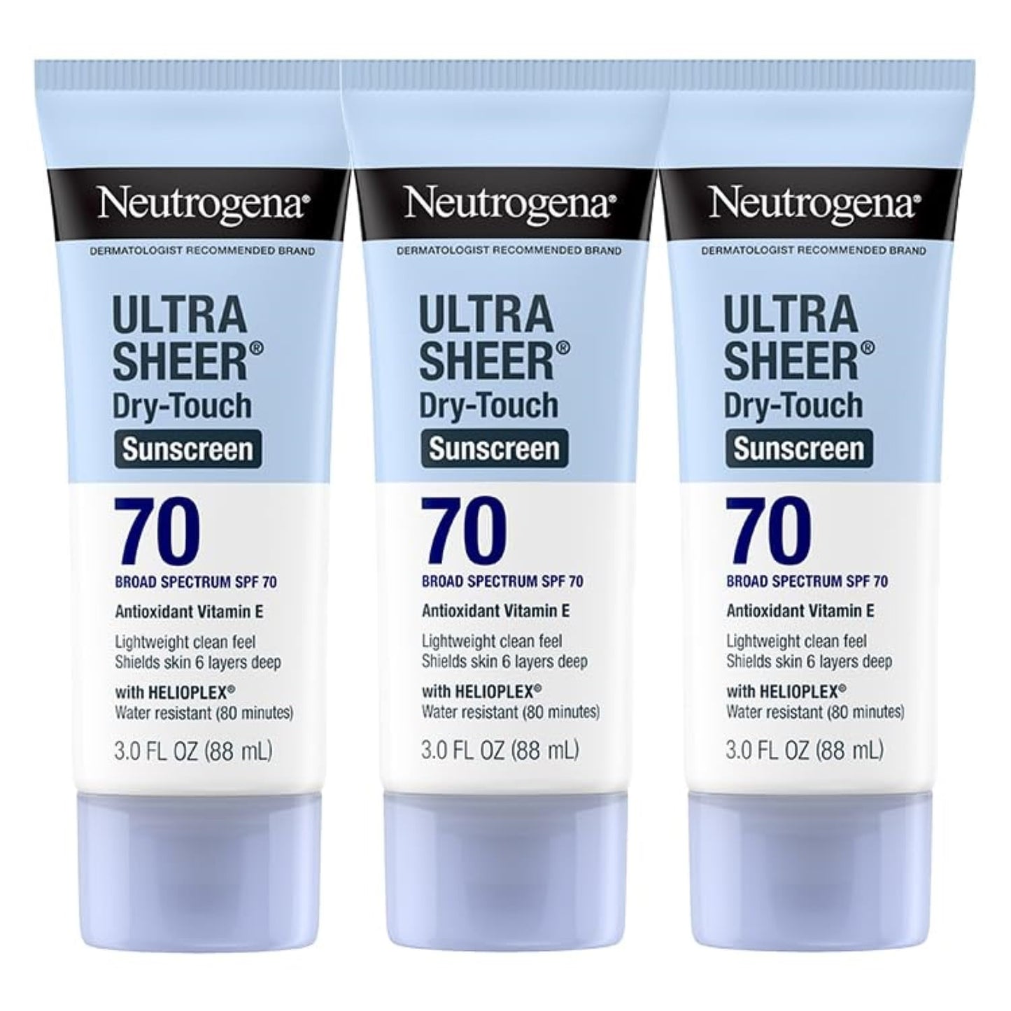 Neutrogena Ultra Sheer Dry-Touch Sunscreen SPF 70 – Travel Size 3x3 oz (Pack of 3)