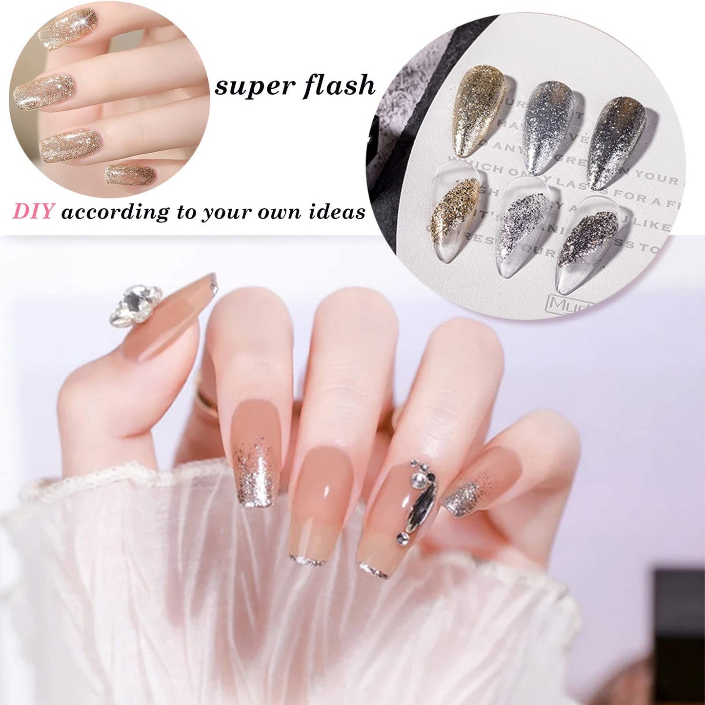 New Irven Silver Metal Glitter Gel Nail Polish – 4-Color Set for DIY Nail Art