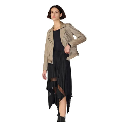 Women’s Tan Beige Suede Biker Jacket