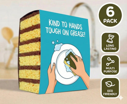 Natural Coconut & Cellulose Sponge Scourers (Pack of 6)