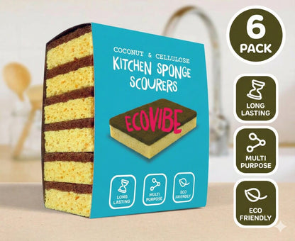 Natural Coconut & Cellulose Sponge Scourers (Pack of 6)