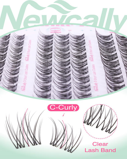 Newcally Natural Lash Clusters Kit 8-12mm – Clear Lash Band DIY C-Curly Lashes