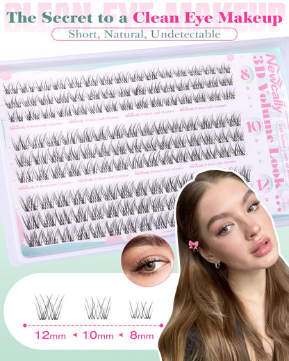 Newcally Natural Lash Clusters Kit 8-12mm – Clear Lash Band DIY C-Curly Lashes