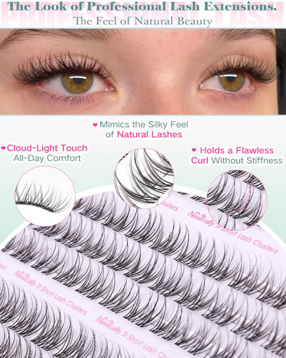 Newcally Natural Lash Clusters Kit 8-12mm – Clear Lash Band DIY C-Curly Lashes
