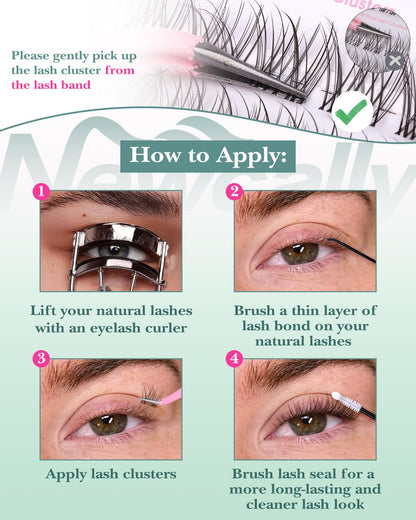 Newcally Natural Lash Clusters Kit 8-12mm – Clear Lash Band DIY C-Curly Lashes