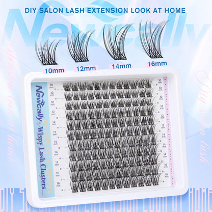 Newcally Cluster Eyelash Kit – Natural Wispy C-Curly 10–16mm Lashes + Bond & Seal