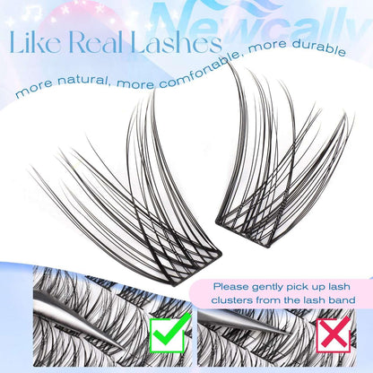 Newcally Cluster Eyelash Kit – Natural Wispy C-Curly 10–16mm Lashes + Bond & Seal
