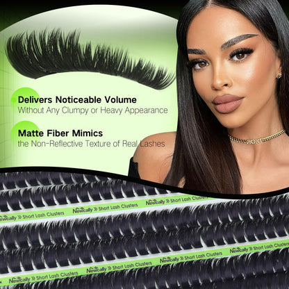 Newcally Volume Lash Clusters Kit 8-12mm – Fluffy 3D D-Curl Short Lashes, 243 Pcs