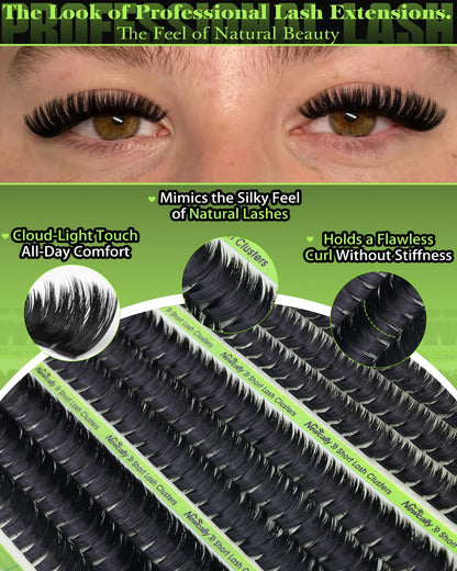 Newcally Volume Lash Clusters Kit 8-12mm – Fluffy 3D D-Curl Short Lashes, 243 Pcs