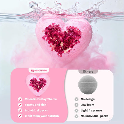 NEWFEIFAN Valentines Bath Bombs – XXL Heart Shape with Organic Rose Oil