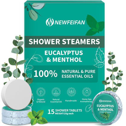 NEWFEIFAN Shower Steamers Aromatherapy 15-Pack – Eucalyptus & Menthol Gift Set