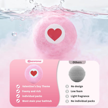 NEWFEIFAN Valentines Bath Bombs – XXL 4-Pack with Rose Oil | Handmade Natural & Organic Gift Set
