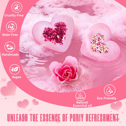 NEWFEIFAN Valentines Bath Bombs – XXL 4-Pack with Rose Oil | Handmade Natural & Organic Gift Set