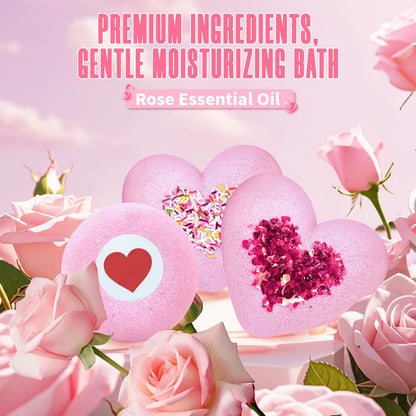 NEWFEIFAN Valentines Bath Bombs – XXL 4-Pack with Rose Oil | Handmade Natural & Organic Gift Set