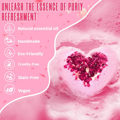 NEWFEIFAN Valentines Bath Bombs – XXL Heart Shape with Organic Rose Oil