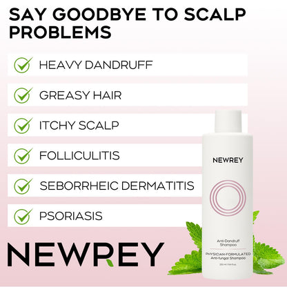 NEWREY 24HR Fast Itch Relief Anti-Fungal Shampoo – Psoriasis, Seborrheic Dermatitis & Folliculitis, Sulfate & Paraben Free, 8.4 fl oz