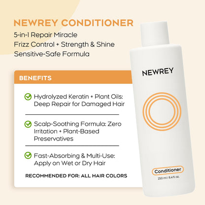 NEWREY Hydrating Conditioner for Dry, Damaged Hair - 8.4oz | Moisture Repair with Hydrolyzed Keratin & Coconut Oil