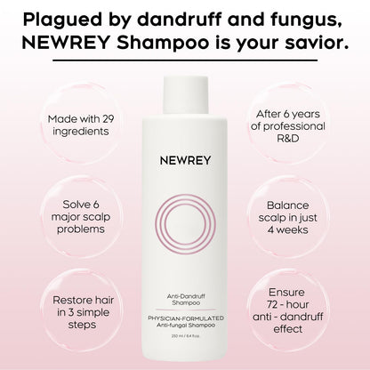NEWREY 24HR Fast Itch Relief Anti-Fungal Shampoo – Psoriasis, Seborrheic Dermatitis & Folliculitis, Sulfate & Paraben Free, 8.4 fl oz