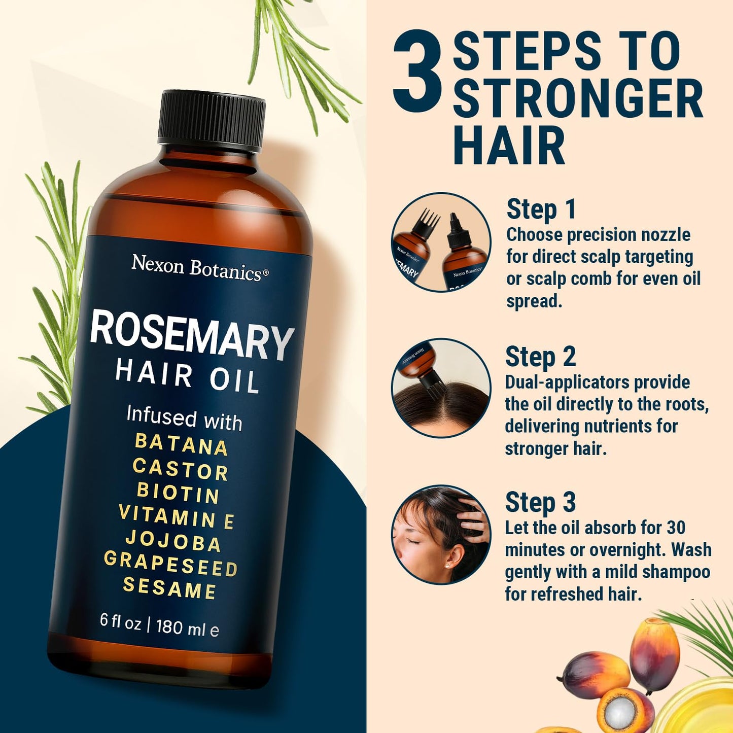 Nexon Botanics Rosemary Oil for Hair Growth – 6 fl oz | Frizz Control & Scalp Refresh