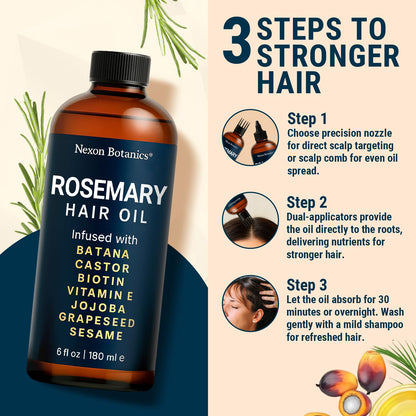 Nexon Botanics Rosemary Oil for Hair Growth – 6 fl oz | Frizz Control & Scalp Refresh