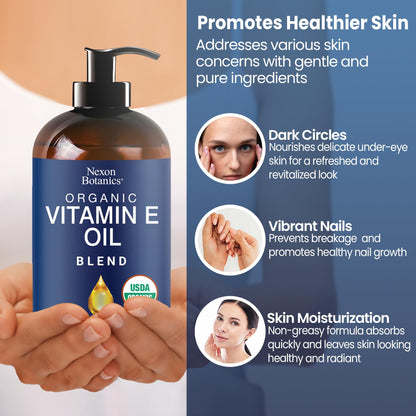 Nexon Botanics Organic Vitamin E Oil Blend – 8 fl oz for Skin, Scar & Face