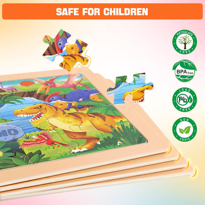 Nexority 4 Pack Wooden Puzzles for Kids 3-8 | Montessori Jigsaw Toys