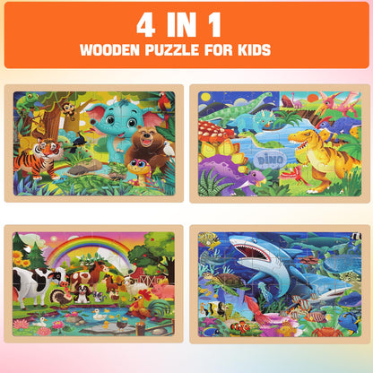Nexority 4 Pack Wooden Puzzles for Kids 3-8 | Montessori Jigsaw Toys