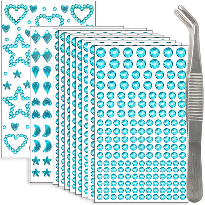 NIACONN 1760 Lake Blue Hair Jewels & Face Gems – Self-Adhesive Rhinestones