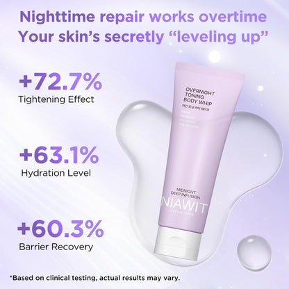 NIAWIT Overnight Toning Body Whip – Clinically Tested Night Cream for Firming & Moisturizing Arms, Thighs & Belly | Sleep-Driven Tone Improvement