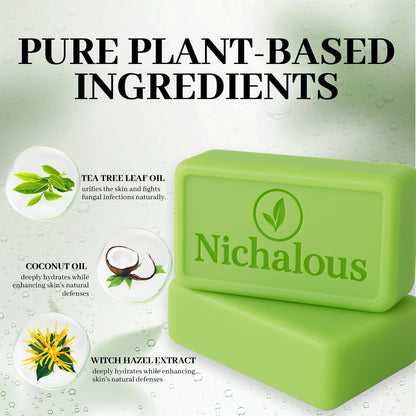 Nichalous 3PCS Tea Tree Soap Bars – Deep Pore Cleansing Foot Soap with Tea Tree Oil, Coconut Oil & Witch Hazel (3.5 oz each)