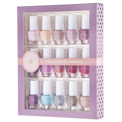 Nicole Miller New York Mini Nail Polish Set – 15-Piece Glossy Color Collection for Nails (Purple Accent)