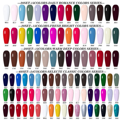 NICYVFV 60 PCS Gel Nail Set – 54 Colors, Glitter Top Coats, Builder Gel, Base Coat, Glossy & Matte Finish
