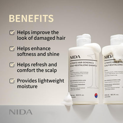 NIDA Ultimate Hair-Bonding & Scalp-Revitalizing Shampoo | Strengthen, Nourish & Refresh All Hair Types | 8.5 oz / 250 ml