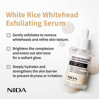 NIDA White Rice Whitehead Exfoliating Serum | 1.69 fl oz (50 ml) | All Skin Types