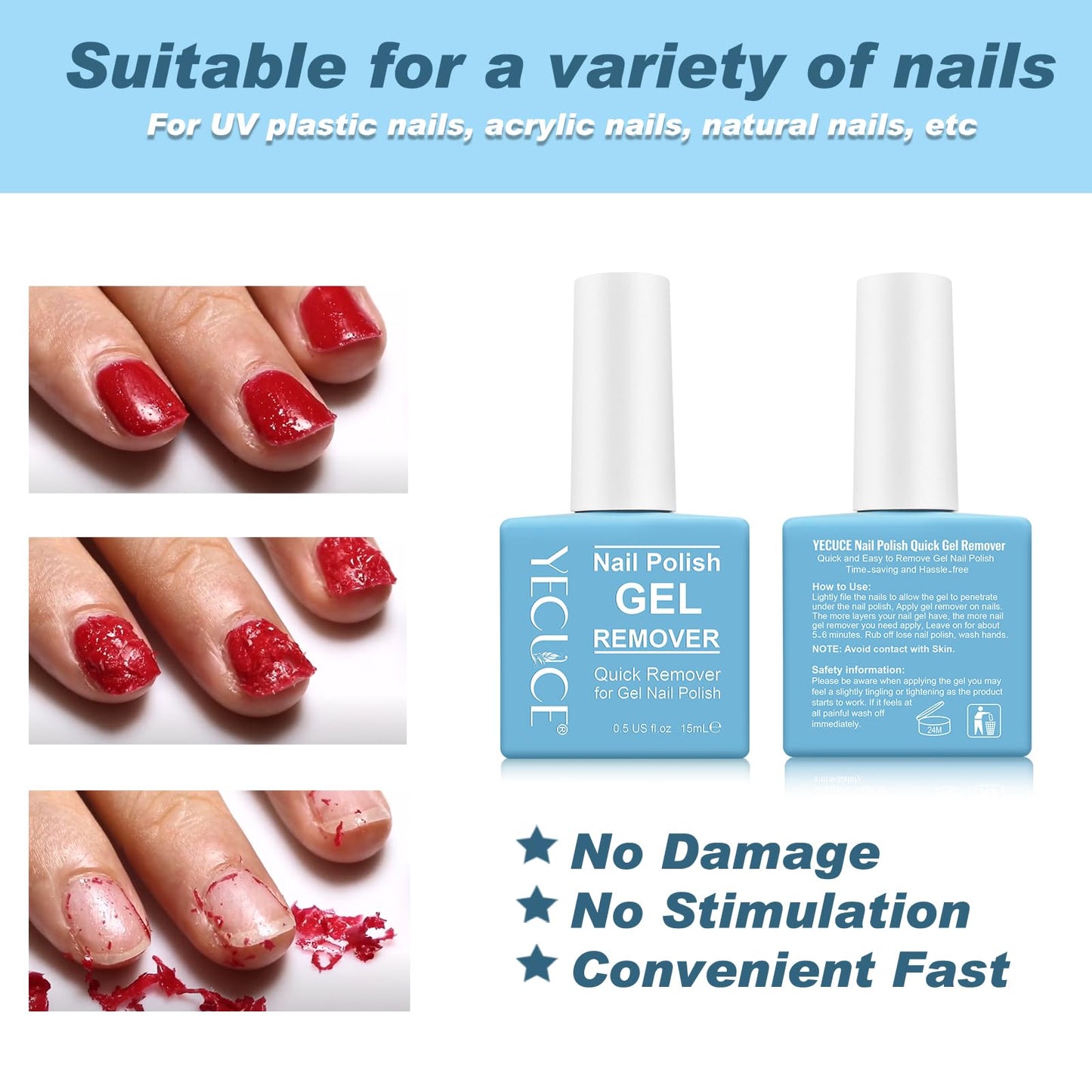 NIFEISHI Gel Polish Remover – 3pcs, No Foil, Quick 3-5 Minute Removal (0.5 fl oz)
