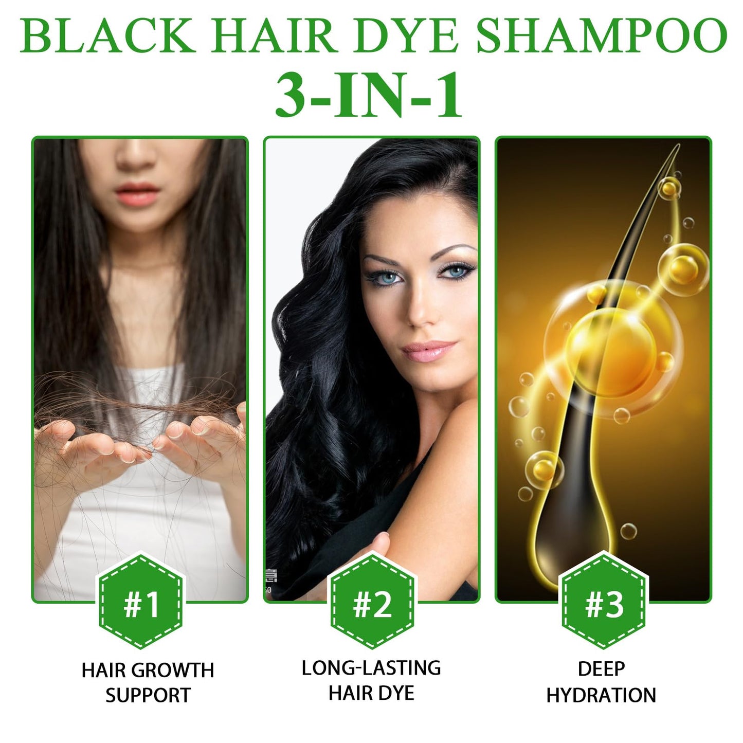 NIFEISHI 3-in-1 Black Hair Dye Shampoo – Natural Herbal Gray Coverage (500ml)