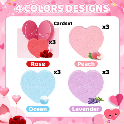 NIGOWAYS Valentine's Day Bath Bombs 12pc Heart Gift Set with Cards