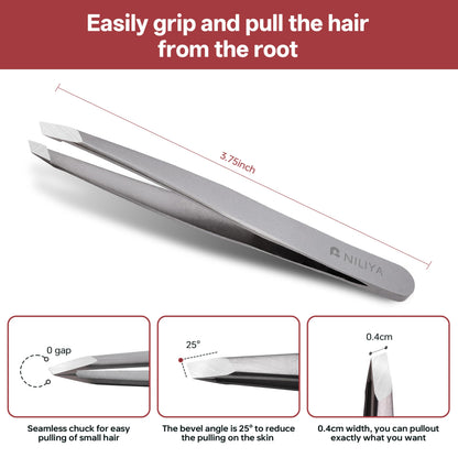 NILIYA Eyebrow Tweezers for Women – Ultra-Fine 0.15mm Slanted Tip, Ergonomic Design