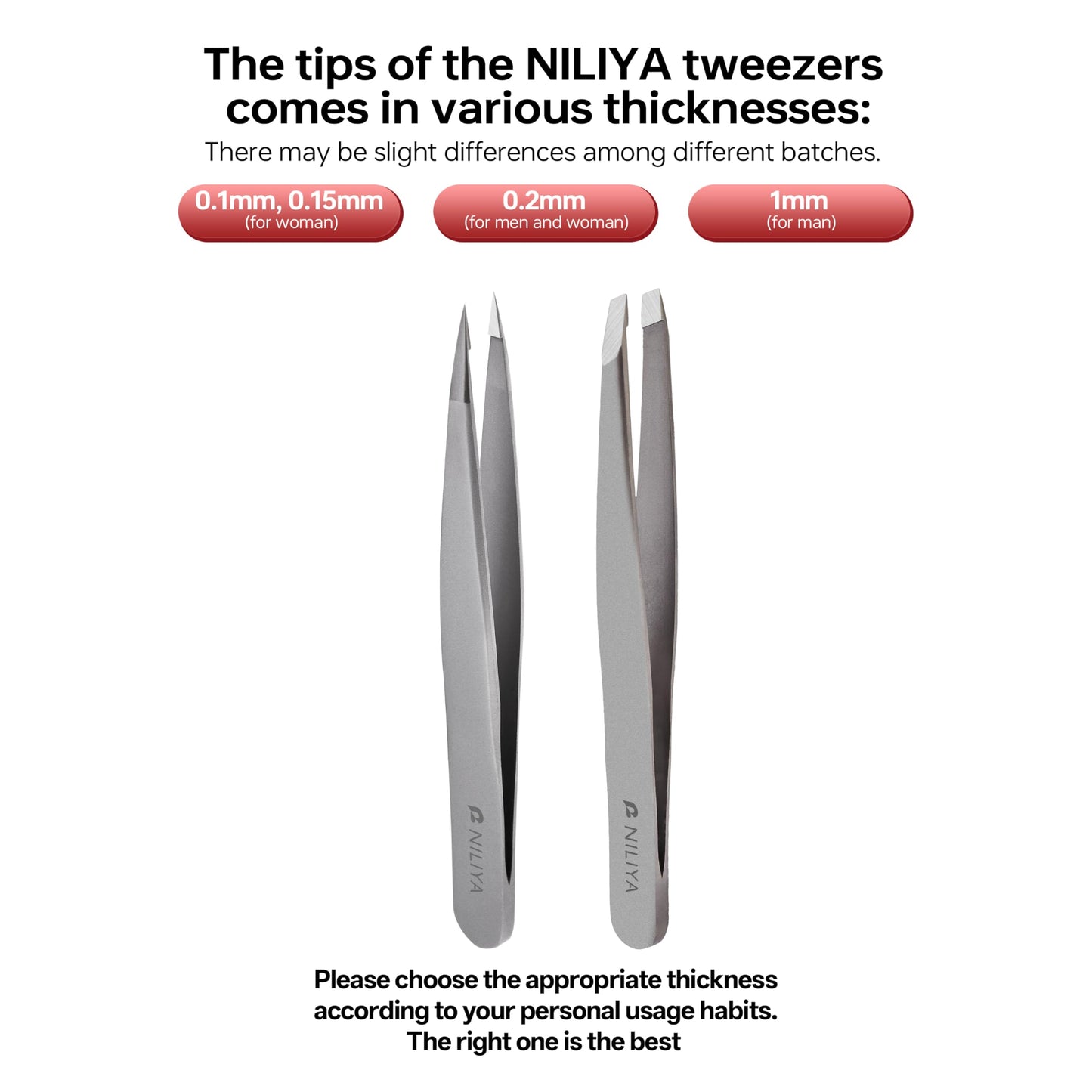 NILIYA Pointed Tweezers – Fine Point Eyebrow Tweezers with Travel Case