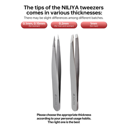 NILIYA Pointed Tweezers – Fine Point Eyebrow Tweezers with Travel Case