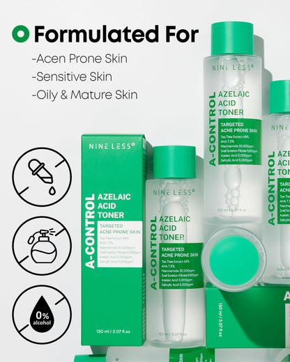 NINELESS A-Control Azelaic Acid Toner with AHA & BHA | Pore Refining & Soothing Toner