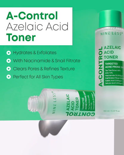NINELESS A-Control Azelaic Acid Toner with AHA & BHA | Pore Refining & Soothing Toner
