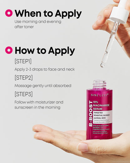NINELESS B-Boost 10% Niacinamide Serum – Even Tone, Tranexamic Acid & Glutathione, 1.01 fl oz