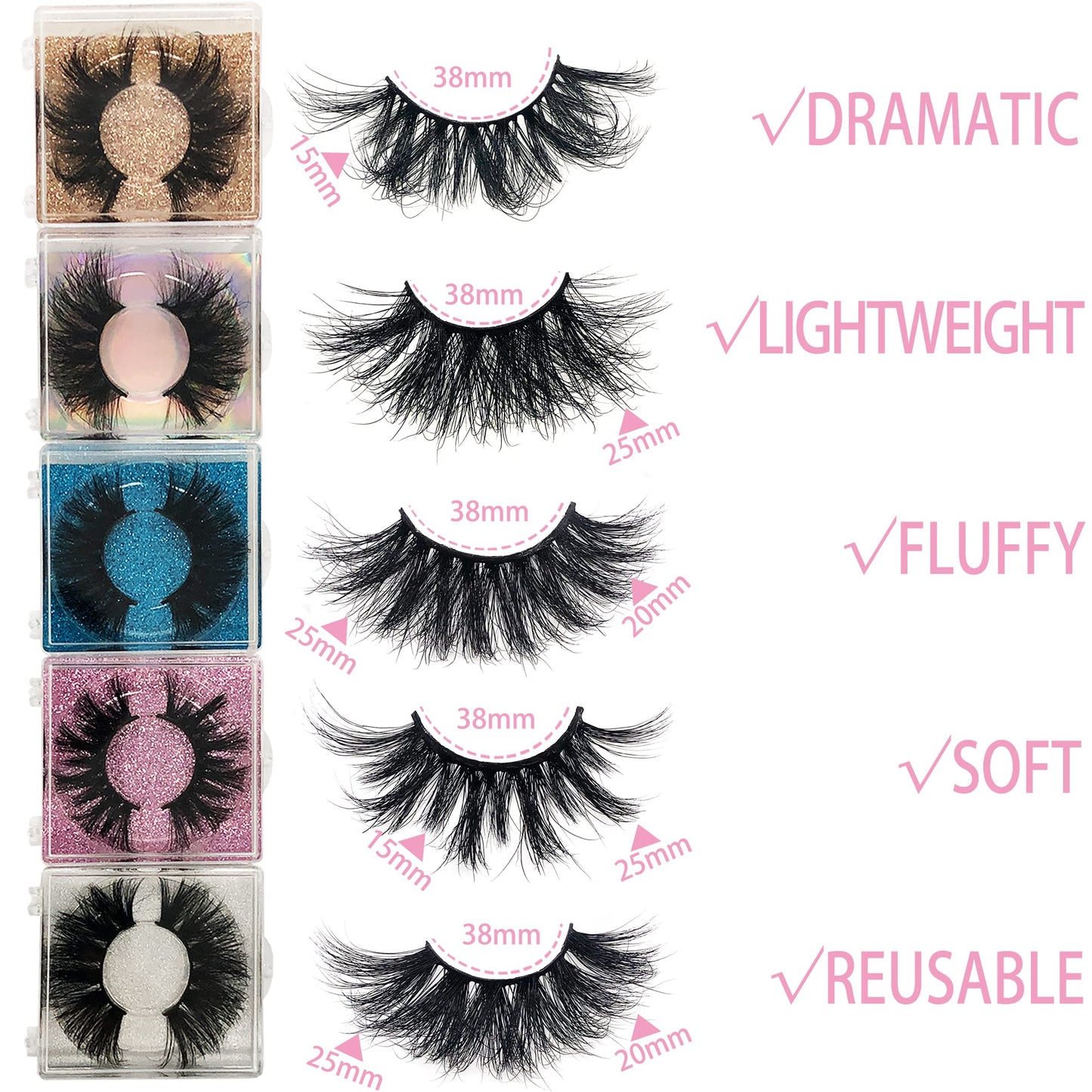 Ninglash 25mm Mink Eyelashes – 30 Pack, Dramatic Handmade Full Strip Lashes